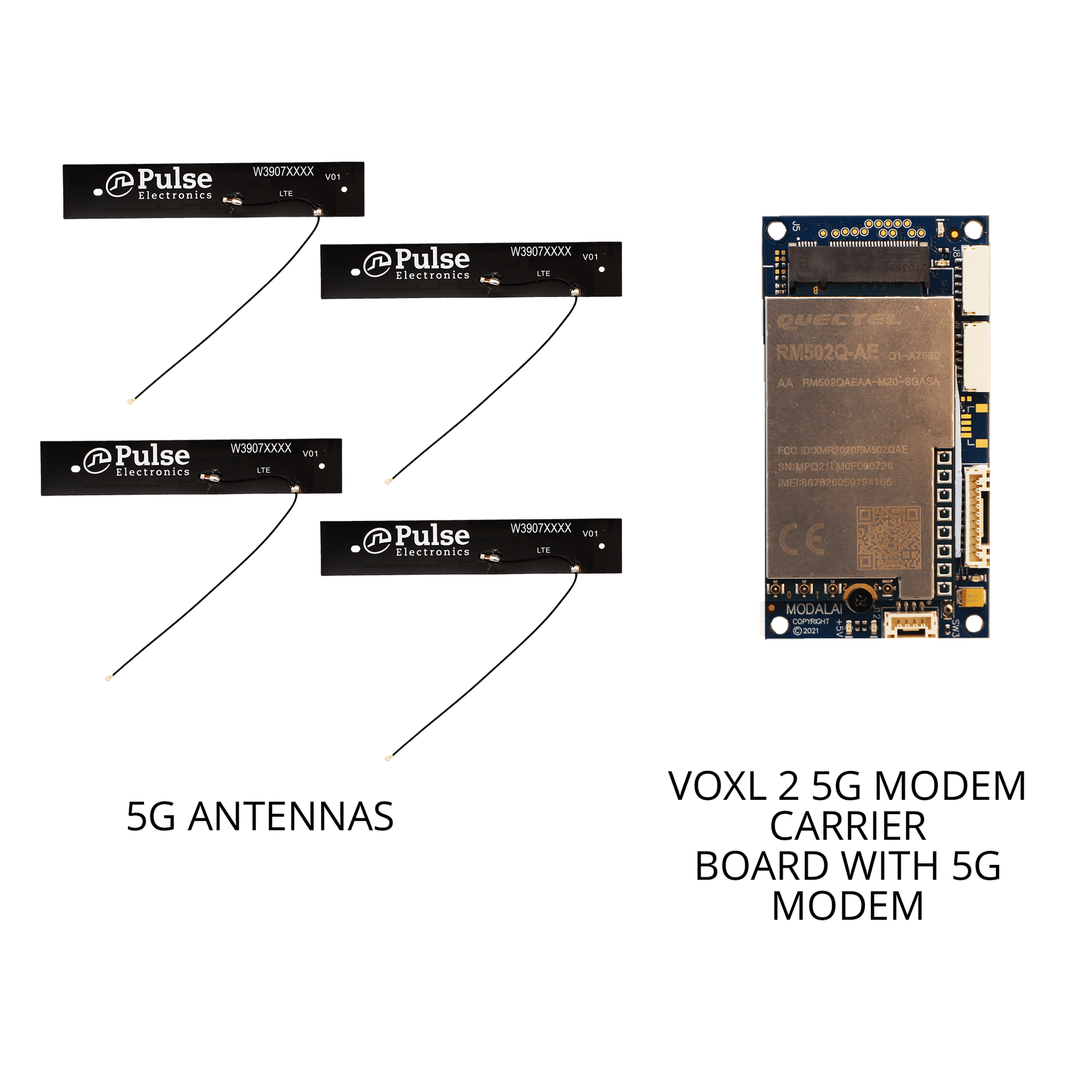 ModalAI, Inc. Accessory 5G Modem Carrier Board, USB HUB, I/O Breakout for VOXL 2
